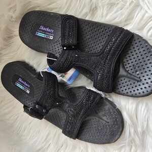 Skechers Black Textured Slide Sandals